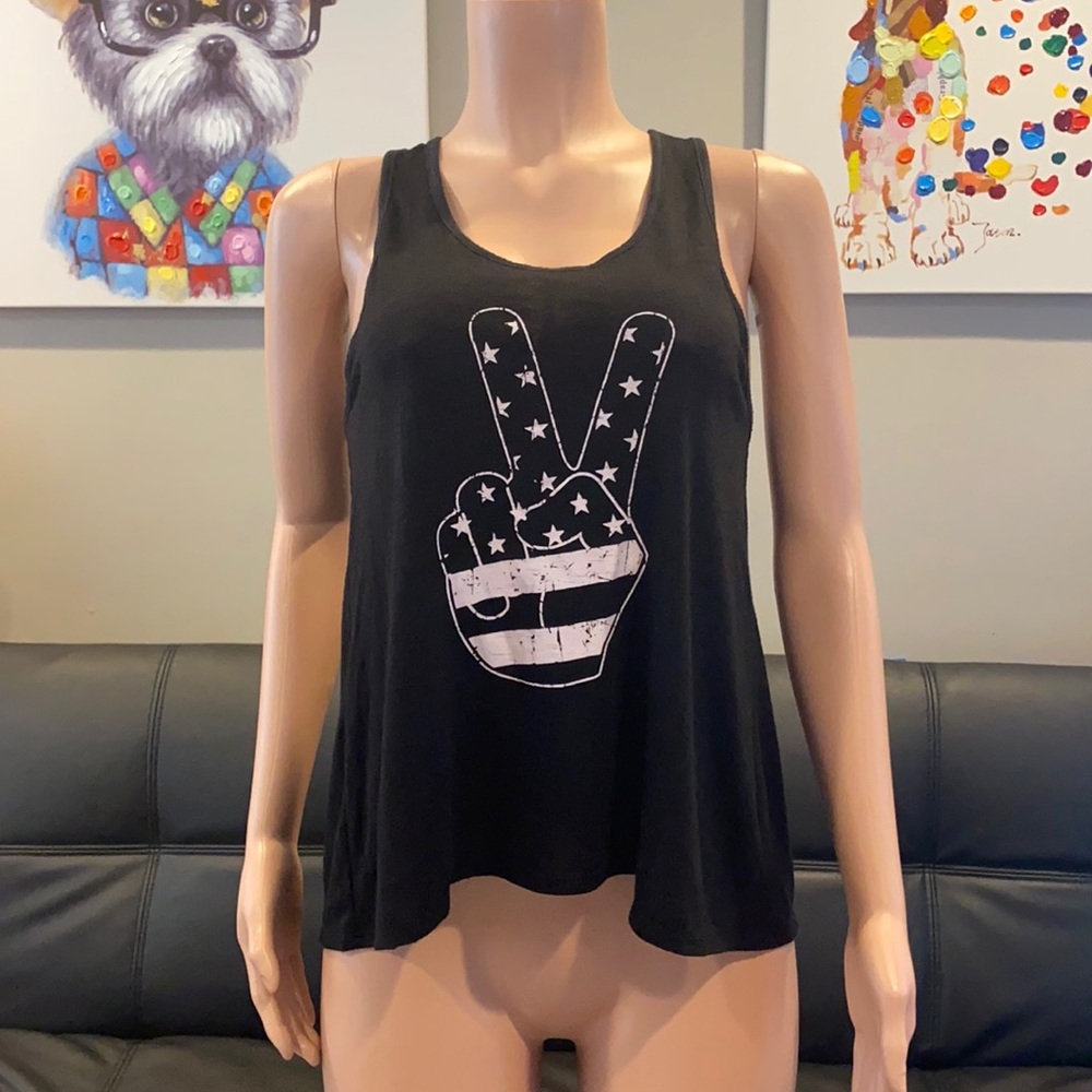 American flag peace sign backless black tank top